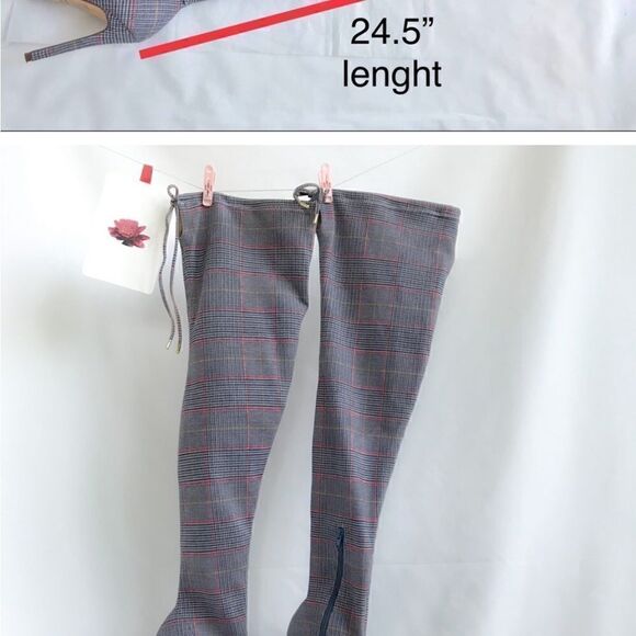 New without box womens pull over knee plaid boots Sz 7. Cloth - Picture 3 of 8